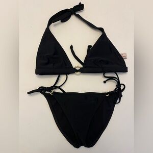 LULI FAMA black bikini set with gold ring detail size medium